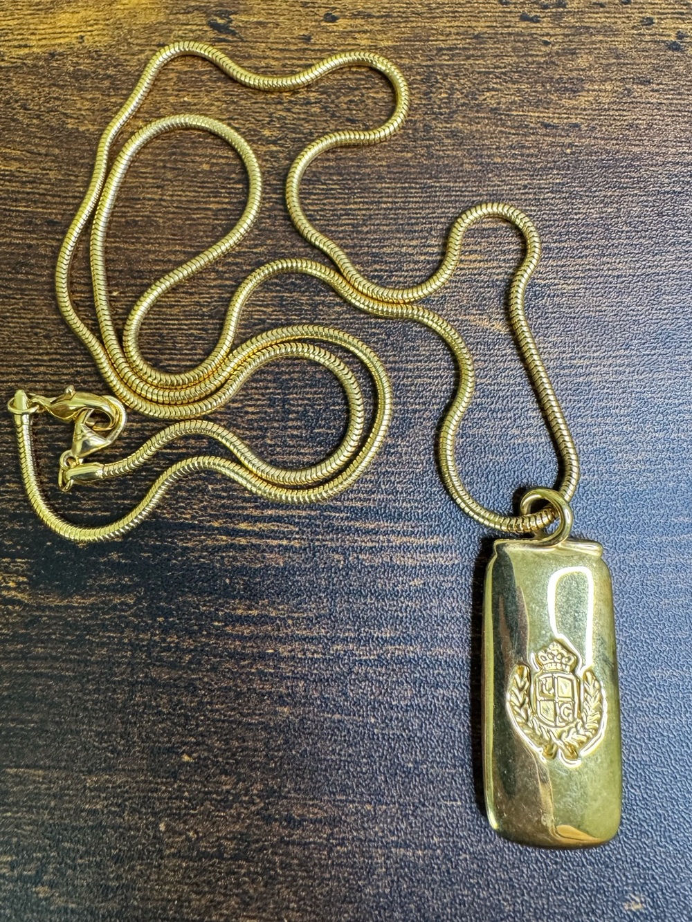 Liz Claiborne Polished Gold-Tone Crest Pendant Necklace - Snake Chain